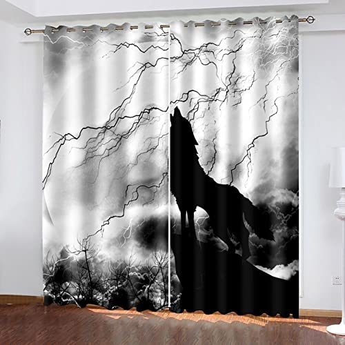 Vorhänge Schlafzimmer 3D Kunst Wolf Blackout Curtain Verdunkelung 220x210 cm Gardinen Blickdichte Vorhänge Schlafzimmer Ösen Thermo Vorhang, Mit Muster Für Fenster Wohnzimmer von MAYNUO