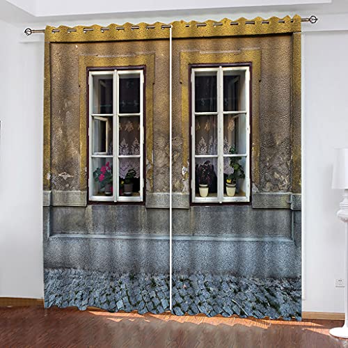Vorhänge Schlafzimmer 3D Retro-Haus Mit Balkon Und Bonsai Verdunkelung 200x200 cm Gardinen Blickdichte Ösen Thermo Vorhang, Mit Muster Für Fenster Wohnzimmer Vorhänge Schlafzimmer 3D Retro-Haus Mit Balkon Und Bonsai Verdunkelung 200x200 cm Gardinen Blickdichte Ösen Thermo Vorhang, Mit Muster Für Fenster Wohnzimmer von MAYNUO