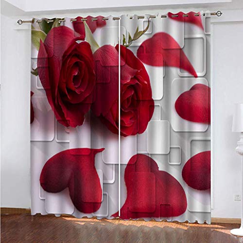 Vorhänge Schlafzimmer 3D Rote Rosenblätter Verdunkelung 200x200 cm Gardinen Blickdichte Ösen Thermo Vorhang, Mit Muster Für Fenster Wohnzimmer von MAYNUO