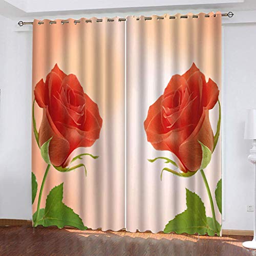 Vorhänge Schlafzimmer 3D Roter Rosenstrauß Verdunkelung 200x200 cm Gardinen Blickdichte Ösen Thermo Vorhang, Mit Muster Für Fenster Wohnzimmer von MAYNUO