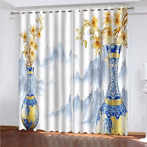 Wohnzimmer Gardinen Vintage Blaue Vasen 2 Stück Muster Verdunkelungsvorhang Schlafzimmer 280x260Cm Thermovorhang Schlafzimmer Farben Kinderzimmer Fensterdekoration Wohnzimmer Gardinen Vintage Blaue Vasen 2 Stück Muster Verdunkelungsvorhang Schlafzimmer 280x260Cm Thermovorhang Schlafzimmer Farben Kinderzimmer Fensterdekoration von MAYNUO