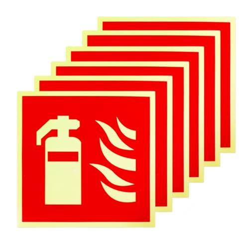 MAYOKIAAR 6 Stück Feuerlöscher Schild 15CM x 15CM, PVC Leuchtender Starker Selbstklebender Klebstoff Feuerlöscher Schild für Haus Büro Baustelle und Auto von MAYOKIAAR