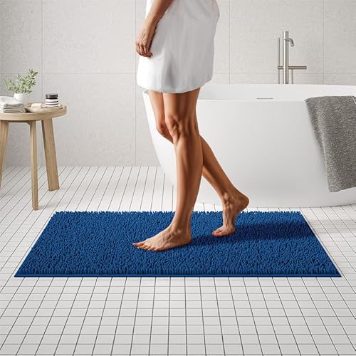 MAYSHINE Chenille Badematte, rutschfeste Maschinenwaschbare Badteppiche | Saugfähige Schnelltrocknende Shag-Teppiche, Ideal für Badezimmer, Dusche, Schlafzimmer oder Türmatte (Dunkelblau, 120x70cm) von MAYSHINE