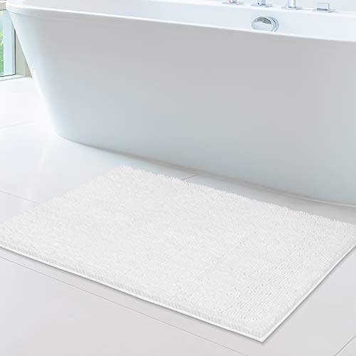 MAYSHINE Chenille-Badematte, rutschfeste Badezimmermatte für Badezimmer, saugfähige und maschinenwaschbare WC-Vorleger, weicher Plüsch-Badezimmerteppich, Badezimmer-Zubehör (weiß, 60 x 100 cm) von MAYSHINE