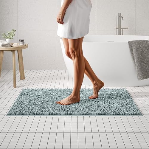 MAYSHINE Chenille Badematte, rutschfeste Maschinenwaschbare Badteppiche | Saugfähige Schnelltrocknende Shag-Teppiche, Ideal für Badezimmer, Dusche, Schlafzimmer oder Türmatte (Spa blau, 120x70cm) von MAYSHINE