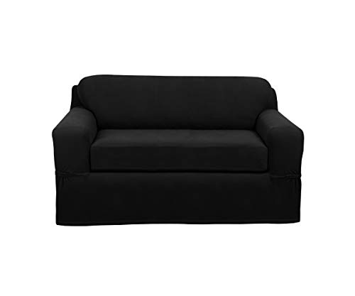 Maytex Pixel Ultra Soft Stretch Couch Furniture Cover Schonbezug, 2-teilig, Loveseat, Schwarz von Maytex
