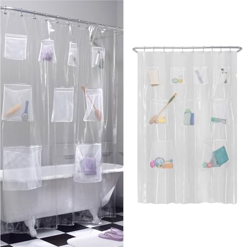 Zenna Home Trockene Netztaschen, wasserdicht, PEVA Duschvorhang oder-Einlage, Badewannen-/Dusch-Organizer, Vinyl, Transparentes Innenfutter, 70 x 72-inch von Zenna Home