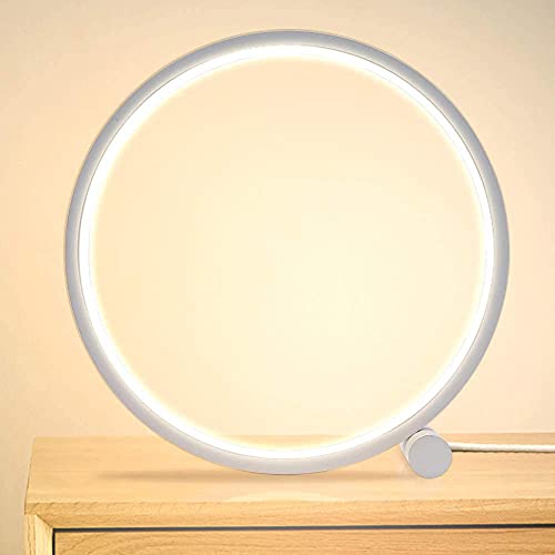 MAYTHANK Kreis Tischlampe Nachttischlampe Touch Dimmbar,3 LED Farben Berührungssteuerung, Moderne Design Tischleuchte für Schlafzimmer Wohnzimmer Büro Kinder Lampe Warmweiß von MAYTHANK