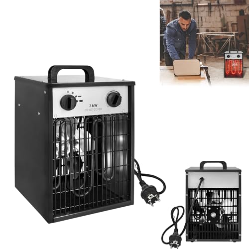 MAYTIIMO 3KW Bauheizer Heizlüfter mit Thermostat, Elektroheizer 220V-240V IPX4 Heizgerät Heizgebläse für Werkstatt, Garage, Gewächshaus Heizung, Heizstrahler Outdoor, heizlüfter Camping, Schwarz von MAYTIIMO