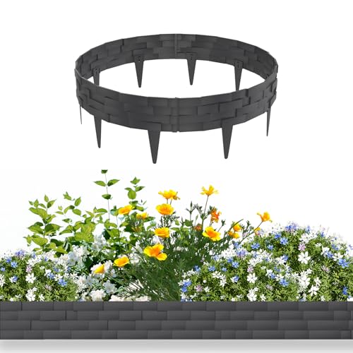 MAYTIIMO Dekorative Beeteinfassung 10m Gartenpalisade aus Kunststoff in Stein-Optik, Rasenkante & Beetbegrenzung, 10 Elemente à 100cm, Anthrazit, ideal für DIY Garten- und Rasenprojekte von MAYTIIMO