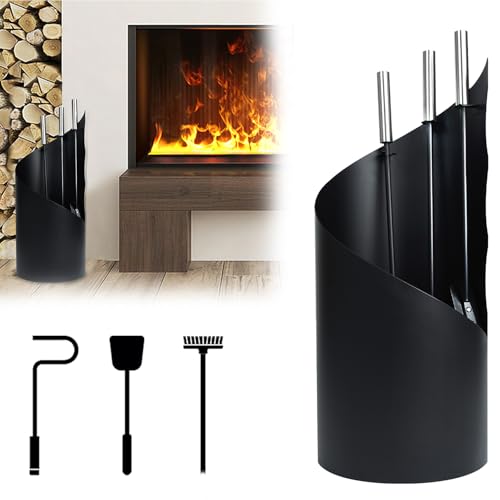 MAYTIIMO Kaminbesteck Kaminzubehör Set 4-teiliges Schwarz Edelstahl Kamin Besteck Modern Kamingarnitur Kaminreinigungsset - Rund von MAYTIIMO