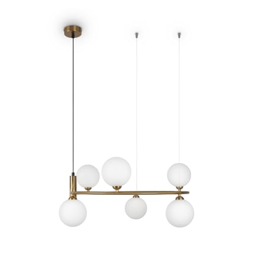 Kronleuchter Ring Hängeleuchte - Modern Art Deco - Brass Metall - Glasschirme in Weiß - IP20 - AC 220-240V - G9x6 exkl. - Stilvolle Beleuchtung für Wohnzimmer, Küche, Schlafzimmer, Lobby von MAYTONI DECORATIVE LIGHTING