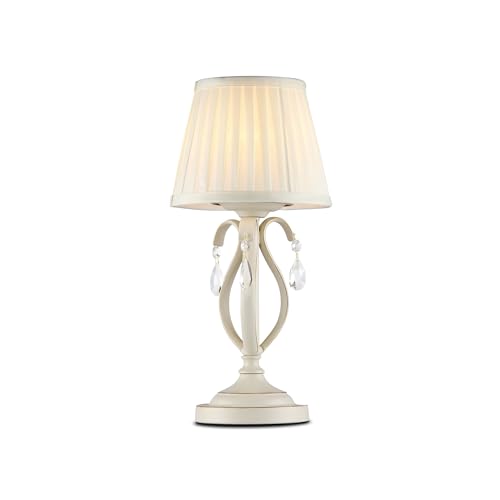 MAYTONI DECORATIVE LIGHTING Brionia Klassische Tischleuchte, Metallrahmen in der Farbe Beige und Gold, Stoffschirm weiß, excl. 1 X E14 (40W) für Schlafzimmer, Wohnzimmer, Heimbüro von MAYTONI DECORATIVE LIGHTING