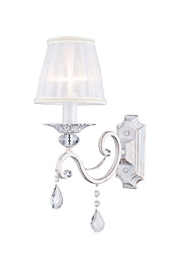 MAYTONI DECORATIVE LIGHTING Gemütliche Wandleuchte Grace, Schirm aus Organza, Metallrahmen weiß und gold lackiert, Kristallbehänge, excl. 1 X E14, 40W für Schlafzimmer, Wohnzimmer, Küche von MAYTONI DECORATIVE LIGHTING