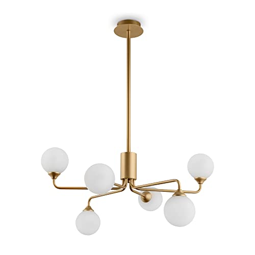 MAYTONI DECORATIVE LIGHTING Moderner Kronleuchter Alexis, aus Metall, Matt Gold, Messing, 6-flammig, Milchglas, für 6 x G9 (nicht inkl.) 40W für Wohnzimmer, Esszimmer, Schlafzimmer von MAYTONI DECORATIVE LIGHTING