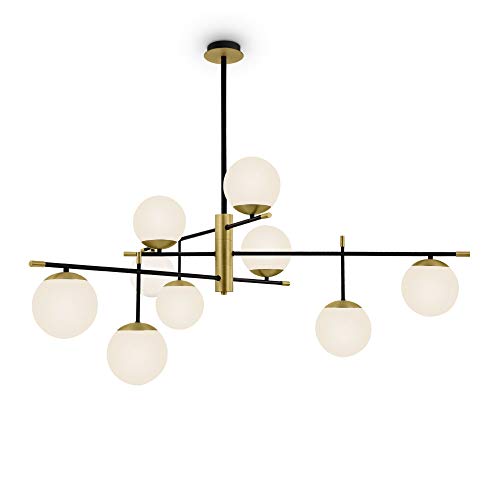 Moderner Kronleuchter Deckenleuchte Nostalgia, Glaskugel, Mattglas Weiß, Gold, Schwarz 9-flammig, Metall, verstellbar, für Wohnzimmmer, Esszimmer, Schlafzimmer, excl. 9 X E14 40W von MAYTONI DECORATIVE LIGHTING