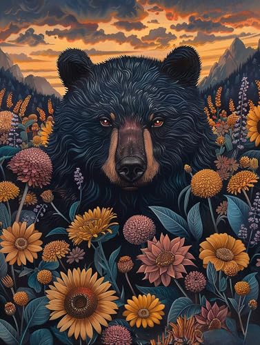 5D Diamond Painting Bär, Diamond Painting Erwachsene Blume, DIY Basteln Erwachsene, Full Diamant Kunst Malerei Stickerei Kreuzstich Set, Zimmer Deko und Wanddekor, Als Geschenke 60X80cm F-9897 von MAYUPEOU