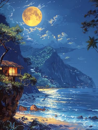 5D Diamond Painting Berg, Diamond Painting Erwachsene Mond, DIY Basteln Erwachsene, Full Diamant Kunst Malerei Stickerei Kreuzstich Set, Zimmer Deko und Wanddekor, Als Geschenke 70x95cm 1-2271 von MAYUPEOU