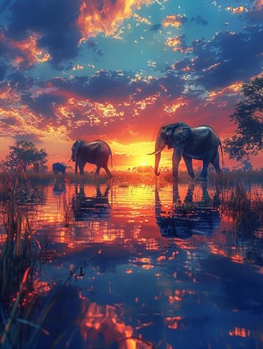 5D Diamond Painting Sonnenuntergang, Diamond Painting Erwachsene Elefant, DIY Basteln Erwachsene, Full Diamant Kunst Malerei Stickerei Kreuzstich Set, für Zimmer Deko und Wanddekor 60X80cm 6-6423 5D Diamond Painting Sonnenuntergang, Diamond Painting Erwachsene Elefant, DIY Basteln Erwachsene, Full Diamant Kunst Malerei Stickerei Kreuzstich Set, für Zimmer Deko und Wanddekor 60X80cm 6-6423 von MAYUPEOU