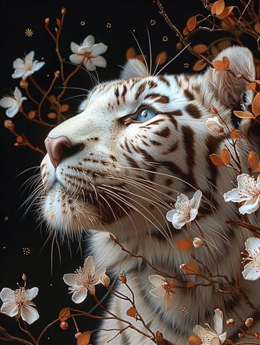 5D Diamond Painting Tiger, Diamond Painting Erwachsene Blume, DIY Basteln Erwachsene, Full Diamant Kunst Malerei Stickerei Kreuzstich Set, Zimmer Deko und Wanddekor, Als Geschenke 80X110cm 3-4911 von MAYUPEOU