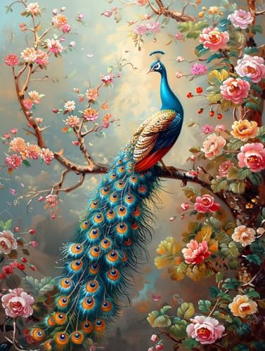 Diamant Painting Bilder Pfau, Diamond Painting Erwachsene Blume, 5D DIY Full Drill Stickerei Kreuzstich Set, Mosaikherstellung Bastelset Erwachsene, für Deko Wohnzimmer Geschenke 40X50cm 3-8082 von MAYUPEOU