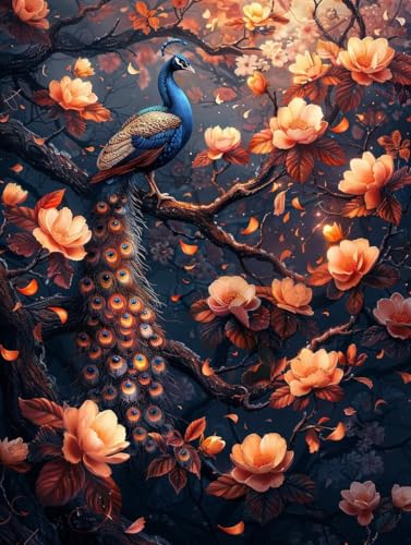 Diamond Painting Erwachsene Pfau, Diamant Painting Bilder Blume, 5D DIY Full Drill Stickerei Kreuzstich Set, Mosaikherstellung Bastelset Erwachsene, für Deko Wohnzimmer Geschenke 40X50cm 9-9401 von MAYUPEOU
