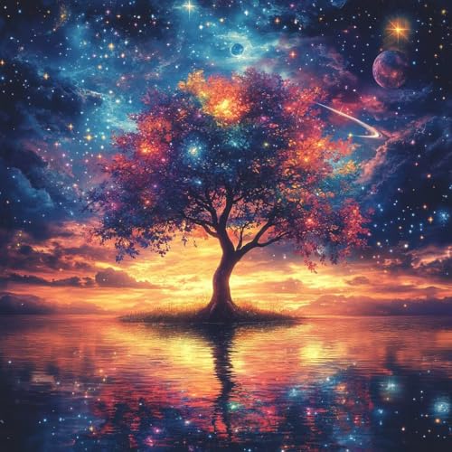Malen Nach Zahlen Erwachsene Baum,DIY Malen Nach Zahlen Sternenhimmel, DIY Basteln Erwachsene Leinwand Kits Mit Pinseln und Acrylfarbe, Paint by Numbers Kits für Anfänger, Dekoration, 50x50cm A-9319 von MAYUPEOU