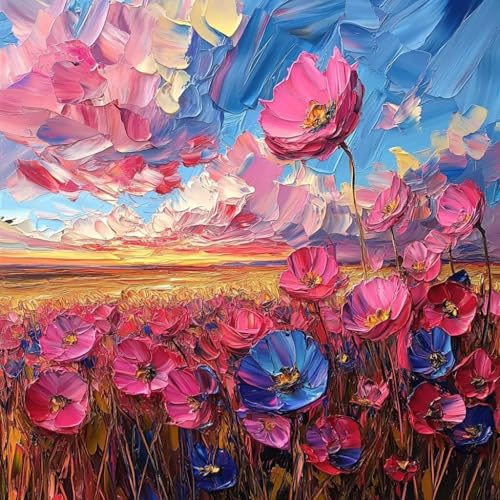 Malen Nach Zahlen Erwachsene Blume, Malen Nach Zahlen für Zimmer Deko, Graffiti DIY Basteln Erwachsene Leinwand Kits, DIY Paint by Numbers Kits Mit Pinseln und Acrylfarbe, Geschenke, 60x60cm 2-7522 von MAYUPEOU