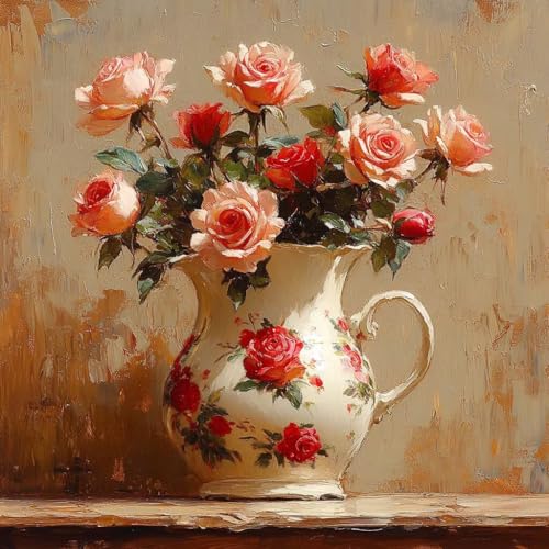 Malen Nach Zahlen Erwachsene Blume, Malen Nach Zahlen für Zimmer Deko, Rose DIY Basteln Erwachsene Leinwand Kits, DIY Paint by Numbers Kits Mit Pinseln und Acrylfarbe, Geschenke, 45x45cm L-4430 von MAYUPEOU