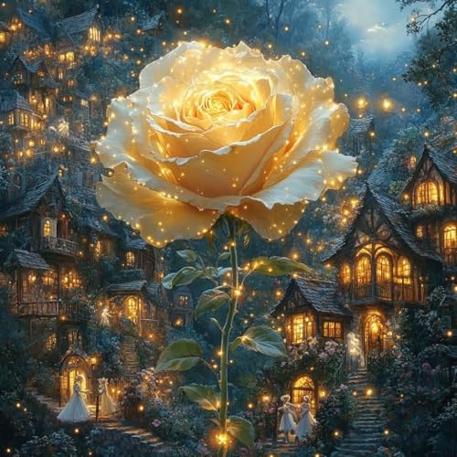 Malen Nach Zahlen Erwachsene Blume,DIY Malen Nach Zahlen Haus, DIY Basteln Erwachsene Leinwand Kits Mit Pinseln und Acrylfarbe, Paint by Numbers Kits für Anfänger, Deko Wohnzimmer, 100x100cm 3-6535 von MAYUPEOU