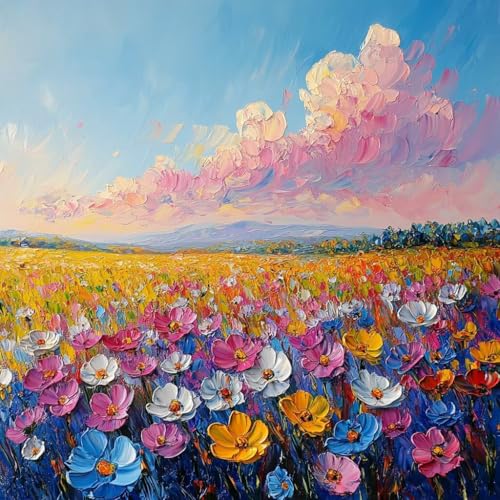 Malen Nach Zahlen Erwachsene Blume,DIY Malen Nach Zahlen Landschaft, DIY Basteln Erwachsene Leinwand Kits Mit Pinseln und Acrylfarbe, Paint by Numbers Kit für Anfänger, Deko Wohnzimmer, 70x70cm 6-1043 von MAYUPEOU
