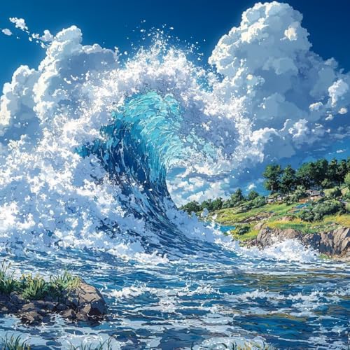 Malen Nach Zahlen Erwachsene Meeresmeereswellen,DIY Malen Nach Zahlen Pflanzen, DIY Basteln Erwachsene Leinwand Kits Mit Pinseln und Acrylfarbe, Paint by Numbers Kits für Anfänger, 70x70cm 1-2252 von MAYUPEOU