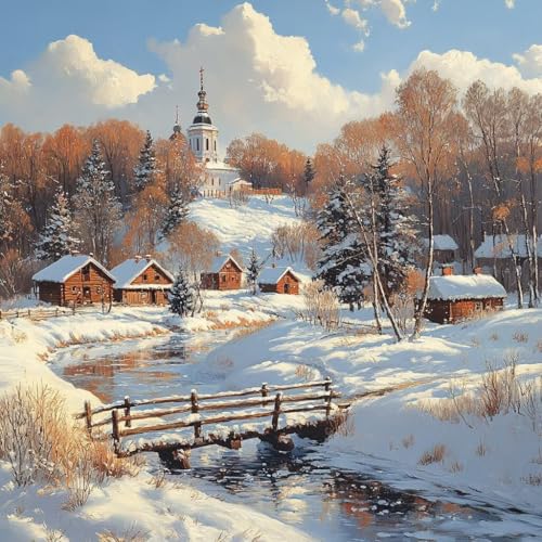 Malen Nach Zahlen Erwachsene Schneeszene,DIY Malen Nach Zahlen Kabine, DIY Basteln Erwachsene Leinwand Kits Mit Pinseln und Acrylfarbe, Paint by Numbers Kits für Anfänger, Dekoration, 60x60cm 8-5576 von MAYUPEOU