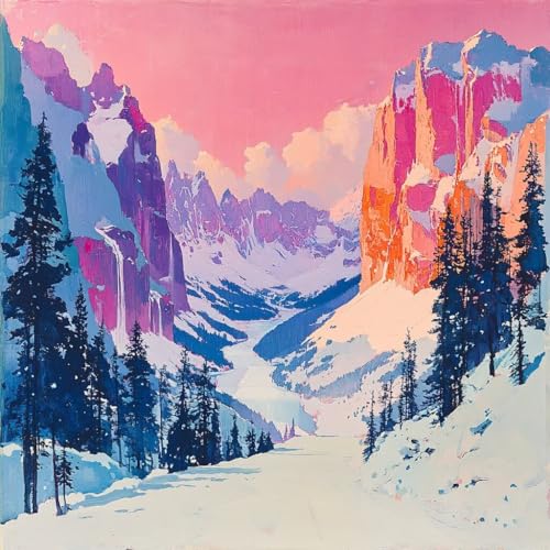 Malen Nach Zahlen Erwachsene Schneeszene,DIY Malen Nach Zahlen Sonnenuntergang, DIY Basteln Erwachsene Leinwand Kits Mit Pinseln und Acrylfarbe, Paint by Numbers Kits für Anfänger, 45x45cm 9-3121 von MAYUPEOU