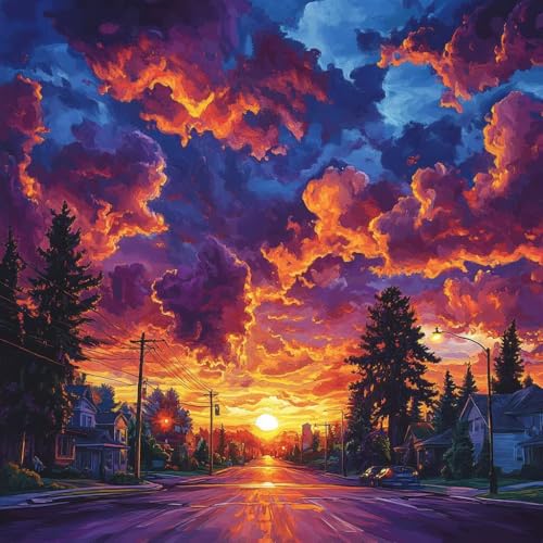 Malen Nach Zahlen Erwachsene Sonnenuntergang,DIY Malen Nach Zahlen Landschaft, DIY Basteln Erwachsene Leinwand Kits Mit Pinseln und Acrylfarbe, Paint by Numbers Kits für Anfänger, 60x60cm R-3017 von MAYUPEOU
