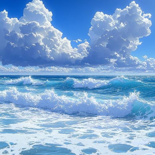 Malen Nach Zahlen Erwachsene Strand,DIY Malen Nach Zahlen Himmel, DIY Basteln Erwachsene Leinwand Kits Mit Pinseln und Acrylfarbe, Paint by Numbers Kits für Anfänger, Deko Wohnzimmer, 45x45cm R-4202 von MAYUPEOU