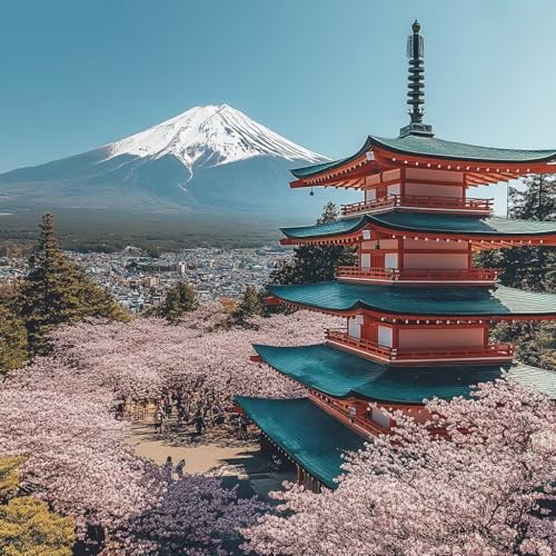 Malen Nach Zahlen Erwachsene Vulkan Fuji,DIY Malen Nach Zahlen Japan, DIY Basteln Erwachsene Leinwand Kits Mit Pinseln und Acrylfarbe, Paint by Numbers Kits für Anfänger, Dekoration, 60x60cm W-9468 von MAYUPEOU