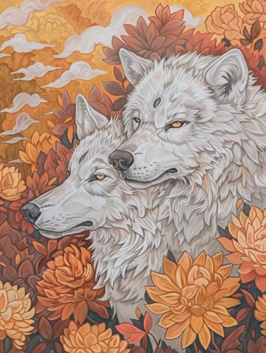 Malen Nach Zahlen Erwachsene Wolf, Blume Malen Nach Zahlen Kinder, Paint by Numbers DIY Set Erwachsene, Handgemalt Ölgemälde Kit mit 3 Pinseln und Acrylfarbe, Deko Wohnzimmer, (60x80cm) B-9168 von MAYUPEOU