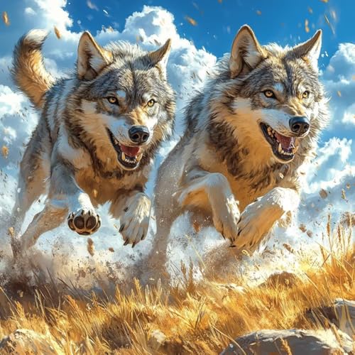 Malen Nach Zahlen Erwachsene Wolf, Malen Nach Zahlen für Zimmer Deko, Tier DIY Basteln Erwachsene Leinwand Kits, DIY Paint by Numbers Kits Mit Pinseln und Acrylfarbe, Geschenke, 45x45cm 2-2690 von MAYUPEOU