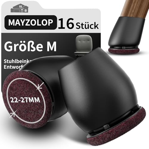 16 Stück Schutzkappen für Stuhlbeine, Stuhlbeinkappen mit Filz für gerade und schräge Stuhlbeine, filzgleiter, Möbelmatte Für Hartholzböden Rund Schwarz von MAYZOLOP