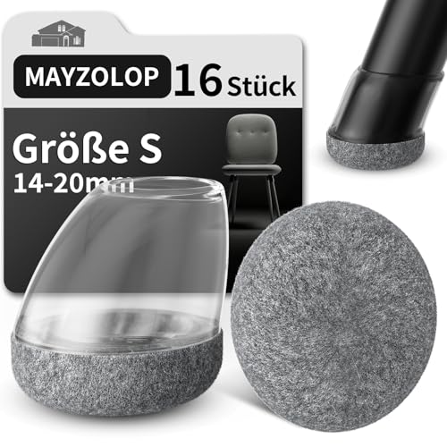 MAYZOLOP 16 Stück Stuhlbeinkappen, Ø14-20mm Stuhlbeinkappen Rund, Schräge Stuhlbeine für 15°-25° mit Grau Filz, Hartholzboden Stuhlbeinschoner, Kein Lärm Kein Kratzer Transparente MAYZOLOP 16 Stück Stuhlbeinkappen, Ø14-20mm Stuhlbeinkappen Rund, Schräge Stuhlbeine für 15°-25° mit Grau Filz, Hartholzboden Stuhlbeinschoner, Kein Lärm Kein Kratzer Transparente von MAYZOLOP