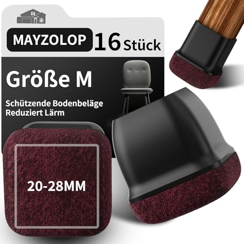 Schutzkappen Für Stuhlbeine mit Filz, Gummi Möbel Beinbecher, Tischbeinbezug, Möbelmatte für Hartholzböden Eckig Schwarz, Seitenlänge 20-28mm 16pcs von MAYZOLOP