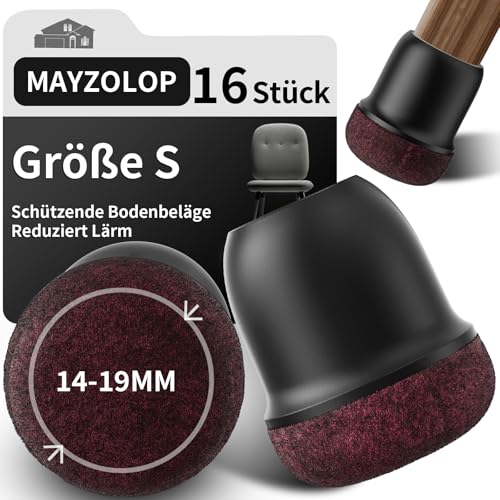 Schutzkappen Für Stuhlbeine mit Filz, Gummi stuhlbeinkappen, Filzgleiter, Möbelmatte Für Hartholzböden Rund Schwarz, Durchmesser 14-19mm 16pcs von MAYZOLOP