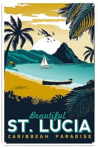 Vintage Metall Blechschilder Reise St Lucia Karibik Paradies Wandkunst Hängeposter Plague für Zuhause Schlafzimmer Dekor 30,5 x 20,3 cm Vintage Metall Blechschilder Reise St Lucia Karibik Paradies Wandkunst Hängeposter Plague für Zuhause Schlafzimmer Dekor 30,5 x 20,3 cm von MAZEJO