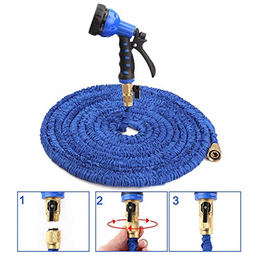 Flexibler Gartenschlauch 100FT/30M Flexischlauch Gartenschlauch Erweiterung Garten Wasserschlauch Rohr mit 8 Funktion Spritzpistole Erweiterbar Flexible Magic Schlauch Blau von MAZOT