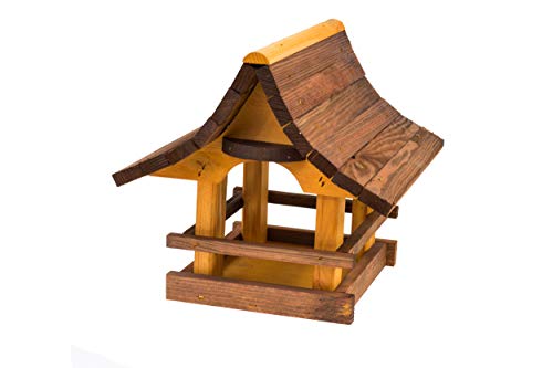 Vogelfutterhaus Vogelhäuschen Futterspender, aus Holz, vogelhaus Perfekt auf Balkon oder Garten. (Kiefer + Rosenholz) von MAZUR International