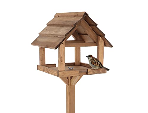 MAZUR International Vogelhaus mit Stander aus Holz, wetterfest, vogelfutterhaus, Futterhaus, Futterstation für Wildvögel, Vogelfutterhaus zum Stellen für den Garten, Balkon von MAZUR International