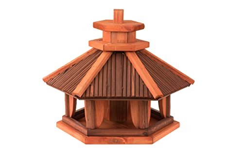 MAZUR International Vogelhaus wetterfest aus Holz, vogelfutterhaus, Futterhaus, Futterstation für Wildvögel, Vogelfutterhaus zum Stellen für den Garten, Balkon (Orange) von MAZUR International