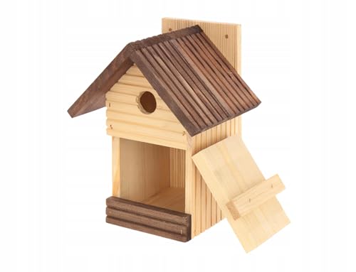 MAZUR Nistkasten Vogelhaus aus Holz, Nistnest für Eierfalten, Vogelfütterstation, Vogelhäuser, Holz-Vogelhäuschen, Meise reich Blümchenspitze, Masuer, Naturholz von MAZUR