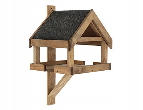 MAZUR Vogelfutterhaus aus Holz | 26.5x26.5x48.5cm | Nistkasten | Vogelfutterspender | Vogelfutterstation | Vogelhaus | Vogelhäuschen | Wetterfest | Kleinvögel, Gartenvögel, Singvögel, Wildvögel von MAZUR